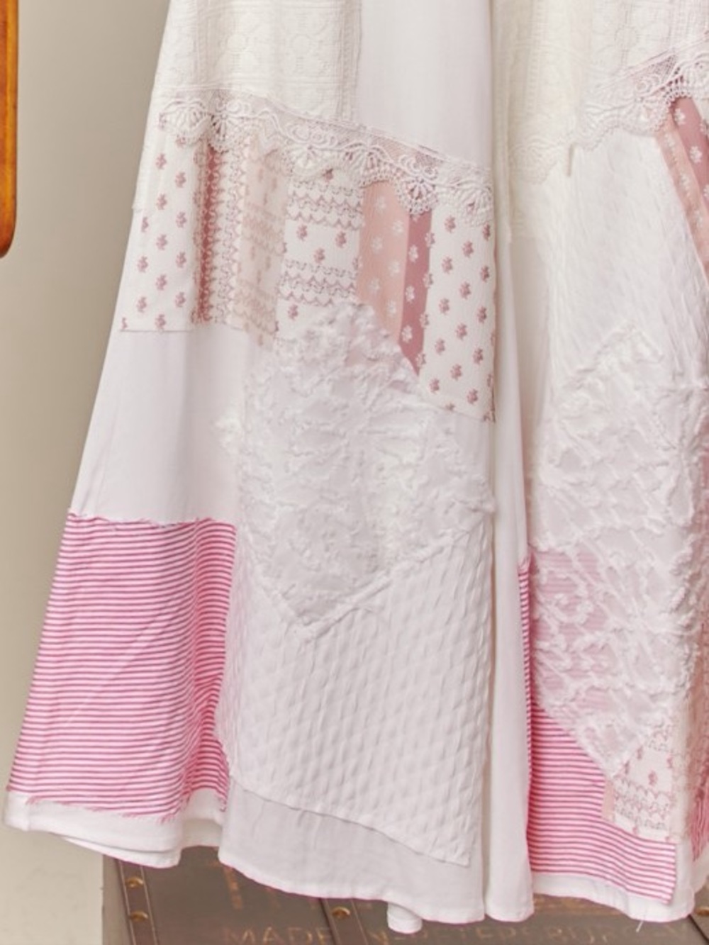 Boho Patchwork Wide-Leg Pants in Blush, White & Pink - Picture 2 of 5